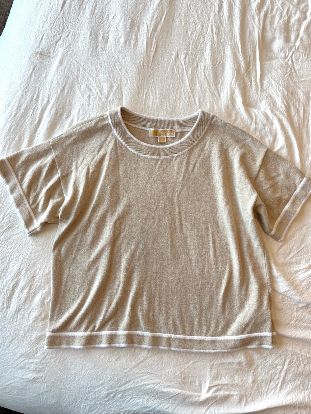 Michael Kors Tan Short Sleeve Top with White Trim